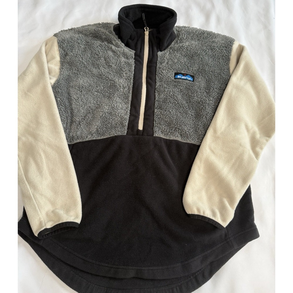Kavu Women's Sherpa Fleece Pullover 1/4 Zip Gray Beige S/M